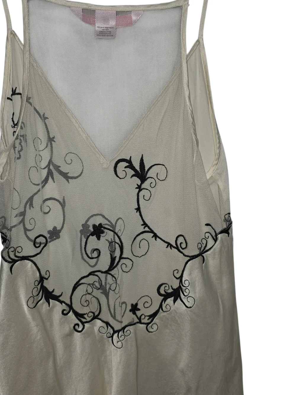 VTG Victoria’s Secret Y2K Ivory Silk Slip Dress Mesh Embroidered Fairycore M - Picture 3 of 11